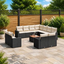 High-Quality 12 Piece Black Garden Sofa Set with Storage