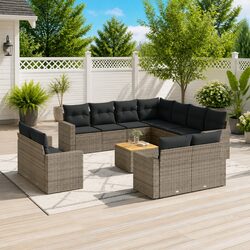 Premium Grey Poly Rattan 12 Piece Garden Sofa Set