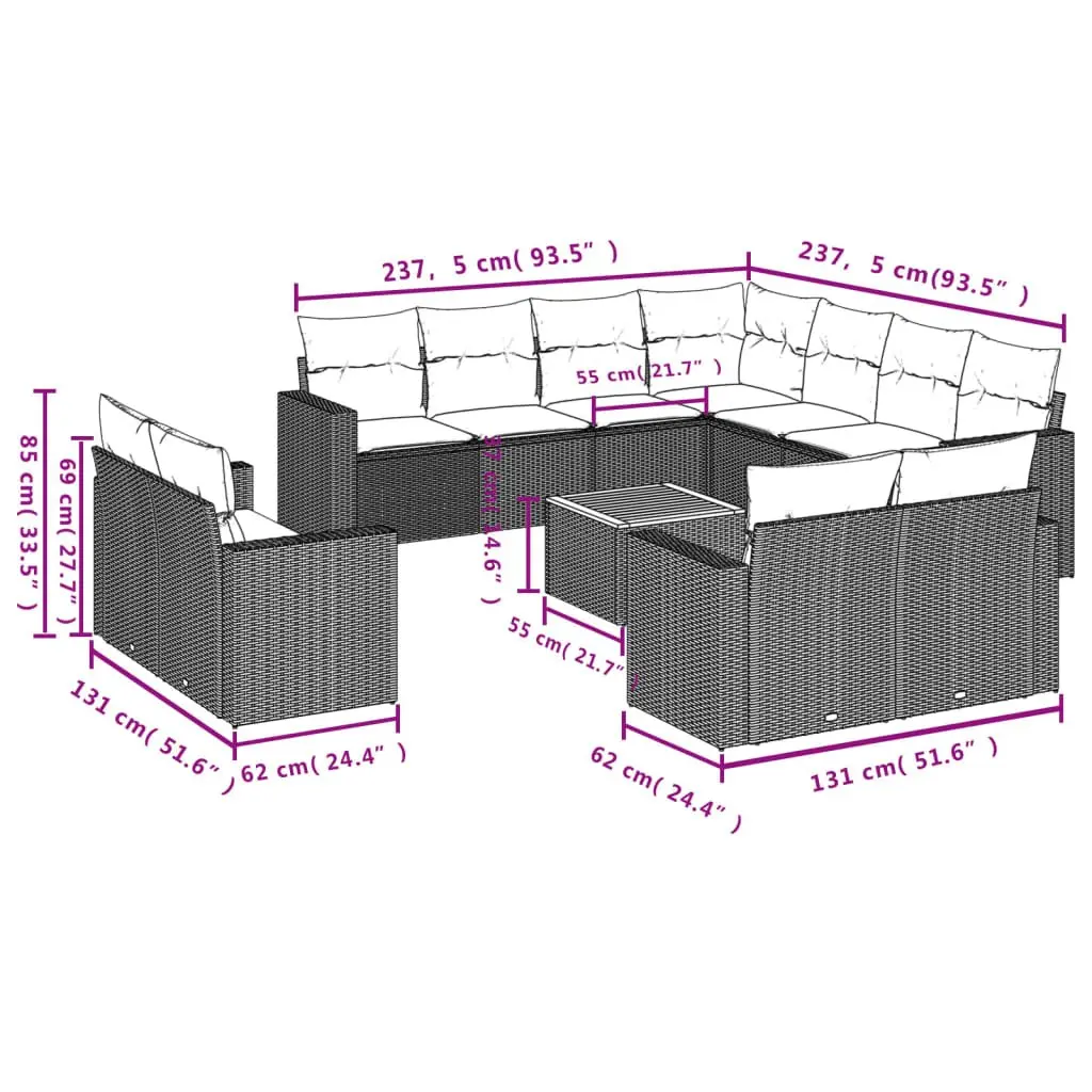 Grey Poly Rattan 12 Piece Garden Sofa Set