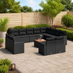 Premium 13 Piece Black Poly Rattan Garden Sofa Set