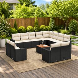 Premium 13-Piece Black Poly Rattan Garden Sofa Set