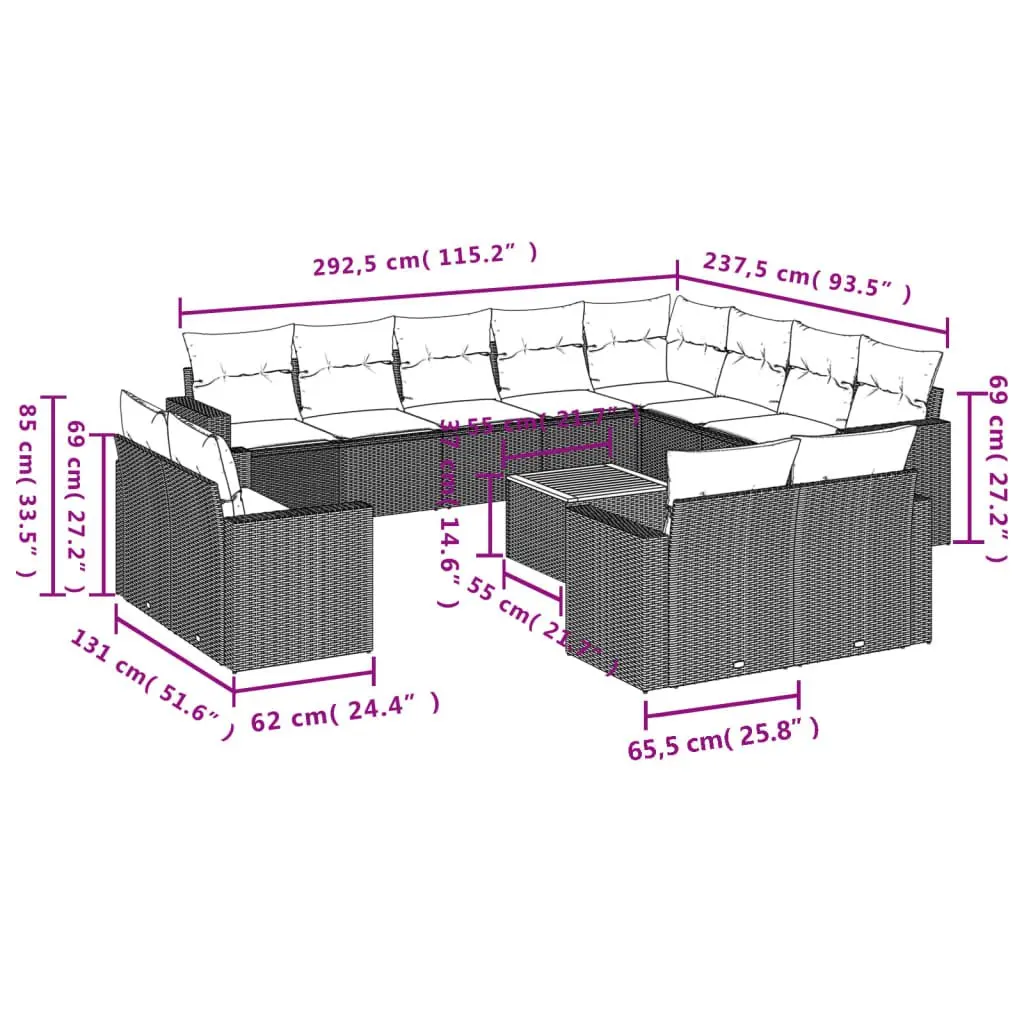 13 Piece Garden Sofa Set in Beige Poly Rattan
