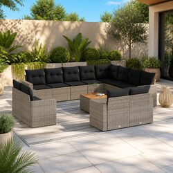 Premium 13-Piece Grey Poly Rattan Garden Sofa Set