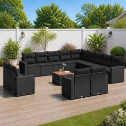 Premium 14 Piece Modular Garden Sofa Set in Black Rattan