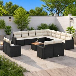 Black Poly Rattan 14-Piece Garden Sofa Set for Patios