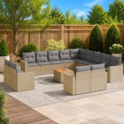 Beige Outdoor 14-Piece Garden Sofa Set with Storage