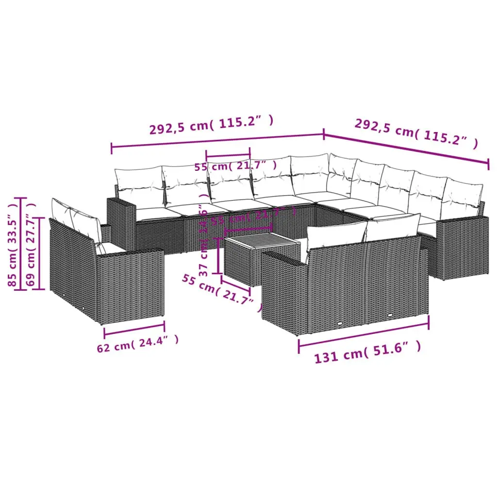 Beige Outdoor 14-Piece Garden Sofa Set with Storage