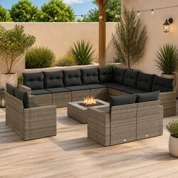 14-Piece Grey Poly Rattan Outdoor Garden Sofa Set