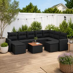 Black Poly Rattan Garden Sofa Set 10 Piece with Storage