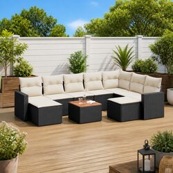 Sturdy 10-Piece Black Poly Rattan Garden Sofa Set
