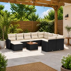 Premium 11-Piece Black Poly Rattan Garden Sofa Set