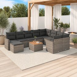 Grey Poly Rattan 11-Piece Garden Sofa Set for Outdoor Use