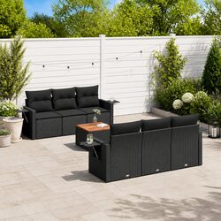 Exceptional 7 Piece Garden Sofa Set with Cushions Black