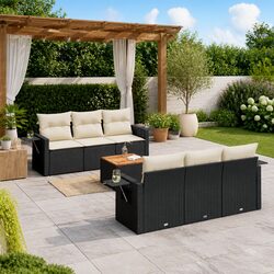 Durable 7 Piece Black Garden Sofa Set with Storage