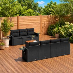 8-Piece Black Poly Rattan Garden Sofa Set