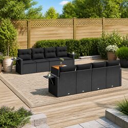 Sturdy 9-Piece Outdoor Garden Sofa Set in Black Rattan