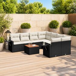 Durable 9 Piece Black Rattan Outdoor Sofa Set