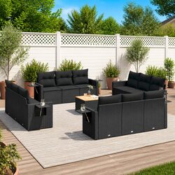Durable Black Poly Rattan 13 Piece Garden Sofa Set