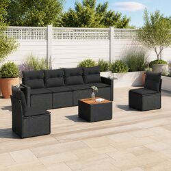 7 Piece Outdoor Rattan Sofa Set with Cushions and Storage