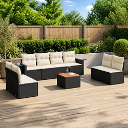 9 Piece Modular Black Poly Rattan Garden Sofa Set