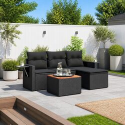 5-Piece Black Poly Rattan Garden Sofa Set