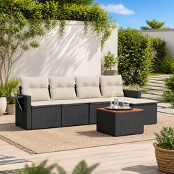 Durable 6-Piece Modular Garden Sofa Set in Black
