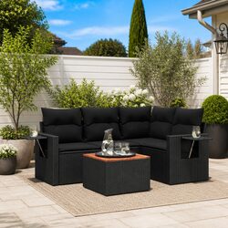 Sturdy 5 Piece Garden Sofa Set with Cushions Black