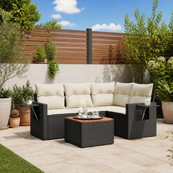 5-Piece Modular Black Garden Sofa Set with Cushions