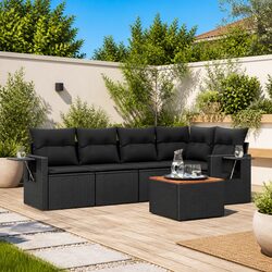 Premium 6 Piece Garden Sofa Set with Black Poly Rattan