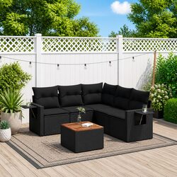 Premium 6 Piece Black Poly Rattan Garden Sofa Set