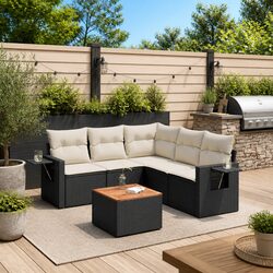High-Quality 6 Piece Black Rattan Garden Sofa Set