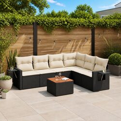 Black Modular 7-Piece Rattan Garden Sofa Set