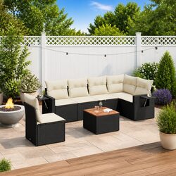 Premium 7 Piece Black Poly Rattan Garden Sofa Set