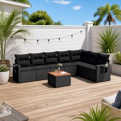 8 Piece Modular Outdoor Sofa Set with Black Poly Rattan