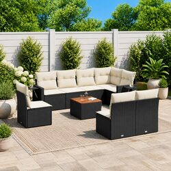 9 Piece Outdoor Patio Furniture Set in Black Poly Rattan
