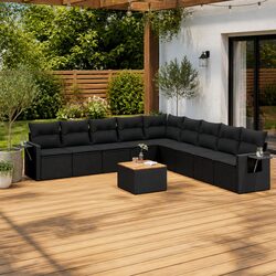 Black Poly Rattan Garden Sofa Set 10 Piece Modular Outdoor