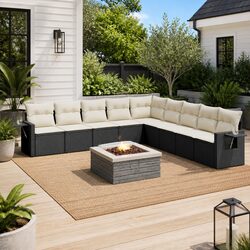 High-Quality 10 Piece Black Outdoor Sofa Set with Cushions