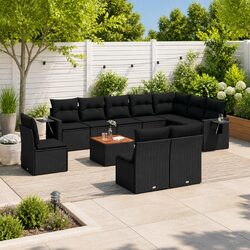 Premium 11 Piece Garden Sofa Set with Cushions Black Rattan