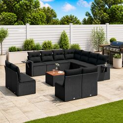 Durable 12 Piece Garden Sofa Set in Black Poly Rattan