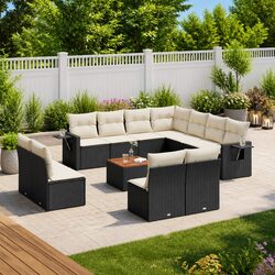 12 Piece Black Poly Rattan Modular Garden Sofa Set