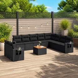 Premium 11 Piece Garden Sofa Set with Cushions in Black