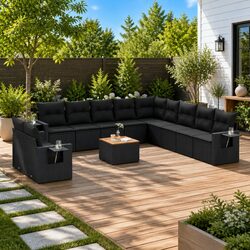 12 Piece Modular Black Poly Rattan Garden Sofa Set
