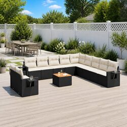 Premium 12 Piece Black Poly Rattan Garden Sofa Set