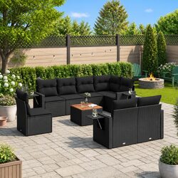 Premium 9-Piece Black Poly Rattan Garden Sofa Set
