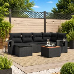 Durable 7 Piece Black Poly Rattan Garden Sofa Set