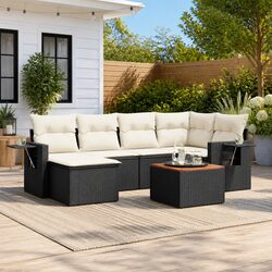 Stylish 7 Piece Garden Sofa Set with Cushions - Black