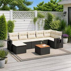 Premium 8-Piece Black Poly Rattan Garden Sofa Set
