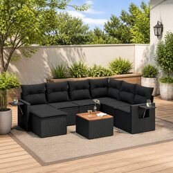 8 Piece Black Modular Garden Sofa Set for Outdoor Spaces