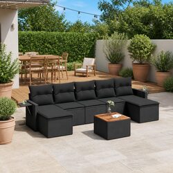 Premium 8-Piece Black Rattan Garden Sofa Set