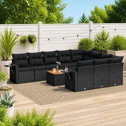 Durable 11 Piece Outdoor Sofa Set with Storage Black
